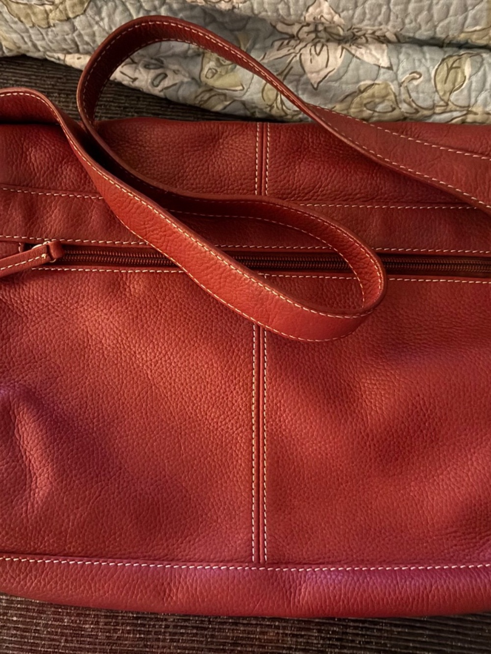 Tignanello Cognac Red Genuine Pebbled Leather Messenger Shoulder Crossbody Bag - Picture 15 of 16